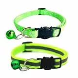 Hepplly 2-Pack Katzenhalsbänder Quick Release Reflective Kitten Halsband mit Glocke (Fluoreszierendes Grün)