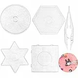yeestone Bügelperlen Platten Set, 4 Stück Stiftplatte für Bügelperlen, Transparent, Groß, Quadratisch, Sechseckig, Stern, DIY Prozess, Manuelle Erstellung, Mit Pinzette