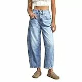 Fulidngzg Barrel Jeans Damen - Baggy High Waist Y2K Jeanshose Wide Leg Stretch Damenjeans Bequeme Weites Bein Jeanshosen Boyfriend Lockere Hosen Denim Pants Casual Freizeithose