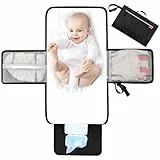 Lekebaby Wickelunterlage Wickelunterlage Tragbare Wickelunterlage Baby Reise Wickelunterlage mit Wischtasche, Schwarz Gestickt