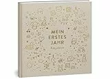 Mein erstes Jahr Babyalbum - Hochwertiges Leinenbuch mit Goldprägung für die schönsten Erinnerungen - Babybuch zum Eintragen für das erste Lebensjahr - Baby Geschenk zur Geburt (Spielzeug Natur)