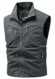 AIEOE Herren Safari Weste Cargo Netzfutter Fotoweste Outdoor Camping Ranger Weste mit Viele Taschen EU 3XL