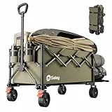 Sekey Bollerwagen Faltbar mit Erweiterbarer Heckklappe 250L 150KG, Alle Gelände Angelwagen, Faltbarer Bollerwagen Zusammenfaltbar aus Vier Richtungen, Olivgrün