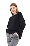 COMEOR Sweatshirt Damen Bequemer Oversize Pullover aus Baumwolle, Langarmshirt als Basic Pulli ohne Kapuze Regular Fit (Schwarz L)