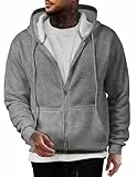 JMIERR Hoodie Herren Einfarbig Baumwolle mit Reißverschluss Pullover Langarm Sweatjacke Kapuzenpullover Sweatshirt,Grau XL