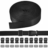 SLTAXAR Nylon Gurtband 5M x 2,5 cm mit 10 Paare Schnallen und 10 Leiterschnallen, Schwarz, Universell für PKW, Geländewagen, Lieferwagen und LKW