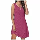 KOG Sommerkleider Sommerkleid für Damen Basic Strandkleid Einfarbig Frau Sommer Oberteil Bohokleidung Bequeme Kleider T-Shirt Kleid Baumwolle Kleider Hochzeitsgast Heißes Rosa L