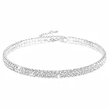 Yolev Choker Silber 2 Drainage Diamant Halsketten Silberne Strass Choker Halskette Funkelnde Kristall Halsband Damen Schmuck Hochzeit Party Abschlussball Accessoires für Braut Mädchen