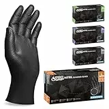 PROGRIP Einweghandschuhe Diamant Grip, Schwarz, Einmalhandschuhe Extra Stark, Nitrilhandschuhe Gr. L, 2x dicker, Handschuhe Einweg, Arbeitshandschuhe für Werkstatt & Montage, 200 Stück (4x50 Stk)