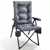 EVER ADVANCED Campingstuhl Faltbar Rückenverstellbar in 4 Positionen bis 150 KG Klappstuhl 6cm Dicke Gepolstert mit Seitentasche Getränkhalter Gartenstuhl Hohe Lehne Angelstuhl für Camp Garten Balkon