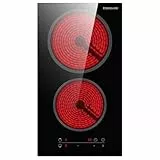 GASLAND CH30BF Glaskeramikkochfeld, Autark Elektrokochfeld 30 cm, Kochfeld Elektro, Einbaukochfeld 2 Kochzonen, Kindersicherung, Automatik-Timer, 3000W (kein Stecker)