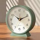 AYRELY®4.5 Zoll Wecker Analog ohne Ticken, Kleiner Retro-Metall-Tischuhr, batteriebetrieben, mit Nachtlicht für Kinder und Erwachsene. Ideal für Nachttisch, Schlafzimmer und Wohnzimmer-Deko (Grün)