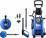 Nilfisk E 145.4 Bar Hochdruckreiniger + Schaumsprüher + Flächenreiniger + Bürste - Pressure Washer für die Reinigung von Außenbereichen und die Autowäsche (2100 W), Blau