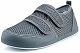 Diabetiker Hausschuhe Herren Damen Arthritis Ödem Verstellbare Verschluss Sandalen Extra Weit Klettverschuß Freizeitschuhe Bequemer Rehaschuhe für Senioren,Grau-B,43 EU