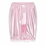 Satini Rüschen Spitze Sissy Gerafft Lolita Bloomers Shorts Seidig Satin Pumphose (Zartrosa, XXL)