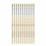 Idena 90093 - Borstenpinsel, Größe 2, mit unlackiertem Holzstiel, 12er Set, Malpinsel für Schulkinder Hobbykünstler