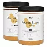 nu3 Erdnussbutter 1kg– crunchy Peanut Butter mit Erdnussgeschmack, ohne Zuckerzusatz, vegan, glutenfrei, cremig mit Stückchen – perfekt als Brotaufstrich, Topping oder zum Backen – 2x1000 g