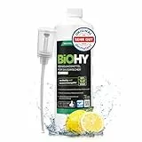 BiOHY Reinigungsmittel für Saugwischer mit Frischeduft (1l Flasche) + Dosierer | 1:200 Konzentrat für alle Nass-Trockensauger | ideal für Fliesen, PVC, Parkett, Laminat & Teppich | streifenfreier