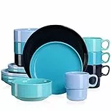 LOVECASA Tafelservice porzellan, 16-teiliges Kombiservice Set, Ess Geschirrset für 4 Personen | Speiseteller, Tassen, Dessertteller und Schüsseln, bunt