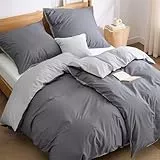 BEDSURE Bettwäsche 135x200 Baumwolle 4teilig - Bettwäsche-Sets Anthrazit Grau Wendebettwäsche 2er Set mit 2 Kissenbezüge 80x80 cm, Oeko-TEX Zweifarbiger Bettbezug mit Reißverschluss