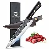 DRAGON RIOT Kochmesser profi Messer, Handgeschmiedet Japanisches Wikinger Messer, Fleischmesser extrem Scharf, Küchenmesser mit scheide, Grillmesser für Küche Camping Outdoor BBQ