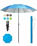 Menz Sonnenschirm Strand 180 cm + Sonnenschirmhülle - UV50+ Strandschirm, Balkonschirm mit Knickfunktion, Gartenschirm, Sonnenschirm Balkon - Fb. Blau