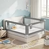 WOLTU Bettschutzgitter, Bettgitter Rausfallschutz 200 cm x 2 und 150 cm x 1, einziehbare Kinderbettgitter mit luftigem Netz, höhenverstellbar für Boxspringbett 69–87 cm, Dunkelgrau