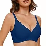 GXOULRRA V Ausschnitt BH Damen ohne Bügel Softschalen Bustier High Elastizität BHS Tshirt Bügelloser mit zusätzlicher Verlängerung Blau XL