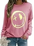 WIEIYM Damen Sweatshirt Langarmshirt Drucken Rundhals Pullover Herbst Winter Bluse Tops Weihnacht Pullover Casual Christmas Sweat Oberteile,Thulianisch Rosa,M