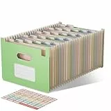 EcoStash Dokumentenmappe A4 26 Fächer, Weizenstroh Fächermappe Sortiermappe Bunte Ordner Organizer, Akkordeon Aktenmappe, Aufrecht und Oben Offen, BPA-frei, Zurück zur Natur, Gesundes Leben-Mintgrün