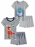 SOIBEEN Kinder-Pyjama-Set, langärmelig, kurzärmelig, T-Shirt und Shorts, Loungewear, gestreifter Schlafanzug für Kinder, Nachtwäsche, 1–10 Jahre, 9-10 Years