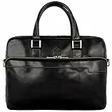 Time Resistance Aktentasche Leder Laptoptasche mit Schultergurt - Handgefertigt in Italien - Arbeitstasche - Businesstasche - Umhängetasche - Schwarz