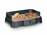 Severin Elektrogrill, Temperaturen 35-200 Grad Celsius, schnelles Aufheizen, 38x22 cm, Tischgrill mit Auffangschale, Edelstahl-Grillrost, Balkongrill, einfache Reinigung, 2000W, schwarz, PG 8593