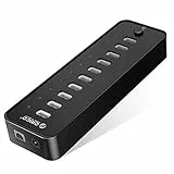 ORICO USB 2.0 Hub 10 Ports mit Netzschaltern und Netzteil 30W (12V2.5A), 480 Mbps Speed Datenhub für Desktop PC Computer Notebook MacBook iMac, Einschließlich Datenkabel Netzadapter Netzkabel