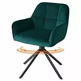 Sweetcrispy Esszimmerstuhl, 360° Drehstuhl Esszimmer, Küchenstuhl, Samt Schminktisch Stuhl, bis 120 kg belastbar, Sessel mit Armlehnen Stahlbeine, Schreibtischstuhl für Arbeitszimmer, Dunkelgrün