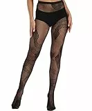 XIUSEMY Damen Sexy Strumpfhose Netzstrümpfe Gemusterte Strumpfhose Oberschenkelhoch Schwarz Socken Spitze Leggings (Schwarz-SE)