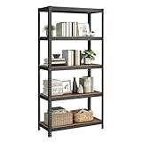 SONGMICS Standregal, Bücherregal, Lagerregal, 5 Ablagen, Küchenregal, Regal, 40 x 90 x 180 cm, bis 875 kg belastbar, verstellbare Ablagen, Industrie-Design, vintagebraun-schwarz GLR040B11