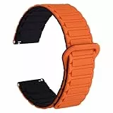 WOCCI 20mm Magnetisches Silikon Uhrenarmband, Haptisch Geriffelte Textur, Schnellverschluss (Orange+Schwarz)