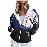 Zipper Hoodie Damen Zipper Hoodie Damen Sweatshirt Jacke Damen mit Kapuze Hoody Damen mit Kapuze Reissverschluss Gothic Mantel Damen Rodason Zip Up Hoodie Sweat Hoodie Damen Blau M