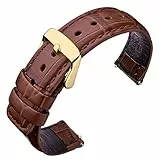 ANNEFIT Schnellverschluss Uhrenarmbänder 20mm, Geprägtes Alligatorkorn Leder Ersatzarmband, Edelstahl Gold Schließe (Braun)