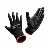 ASPRO Arbeitshandschuhe 10 Paar Größe 11 (XXL)- Gartenhandschuhe-Schwarze Nylon-Handschuhe mit PU-Beschichtung für Bauarbeiter, Gärtner, Mechaniker, Bauarbeiter, Lagerarbeiter etc.
