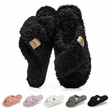 GOEWY Weiche Damen Hausschuhe mit Memory Foam-Wohnschuhe fürs Schlafzimmer offener Zehen Querriemen,rutschfeste Sohle,Bequeme Trend-Slide als stylisches Geschenk für Frauen Mama Ehefrau(Schwarz 38/39)