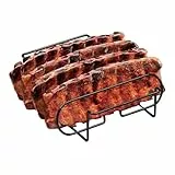 Grillrost aus Karbonstahl, Rippenständer für Grill, Steakhalter für Grill, Braten, Backen, Kochen, Ausruhen, Outdoor, Küche, Camping