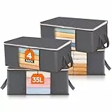 Lifewit 4 Stück 35L Aufbewahrungstasche, Unterbett Aufbewahrungsbox Kleideraufbewahrung, Faltbare Umzugskartons mit Klarem Fenster für Bettdecken Kleidung Decke T-Shirts Kleiderschrank, Grau