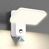brightower 24W Außenwandleuchte Außenlampe mit Bewegungsmelder,IP65 LED Wandleuchte Außen Aluminium mit Schwenkbar LED Panel,Warmweiß 3000K Außenleuchte für Garten Terrasse (Weiß 1 Stück)