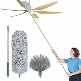 Fogray Staubwedel Teleskop Waschbar Duster Lang Ausziehbar Bis 254cm, Spinnenwebenentferner Staubwischer mit Teleskopstange, Staubfänger für hohe Decken Deckenventilator(Grau, 3PCS)