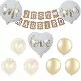 Hochzeitsdeko Set, Just Married Girlande Banner mit 9 Ballons, Mr und Mrs Heliumballons, Konfetti Luftballons für Hochzeit Dekoration, Brautdusche