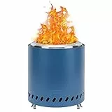 COOZOOM Tragbare Tisch-Feuerstelle mit Ständer, 21,8 cm, Edelstahl, Mini-Outdoor-Feuerstelle, raucharmes Brennen, mit Pellets oder Holz betrieben, für Outdoor, Camping, Blau