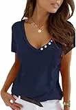 Imily Bela Damen T-Shirt Kurzarm V Ausschnitt Sexy Sommer Oberteile Tops Tunika Casual Tee Locker(Marineblau,2XL)