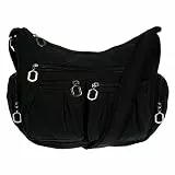 Christian Wippermann Umhängetasche Damen Stoff - Luxuriöse Canvas Schultertasche 31x24x11 cm - Verstellbarer Trageriemen 80-140 cm - Viele Reißverschlussfächer - Perfekt für Arbeit & Freizeit Schwarz